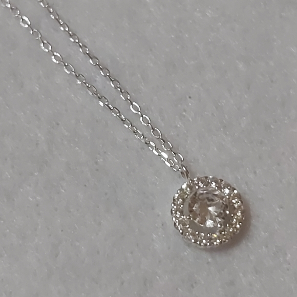 Sterling Silver CZ Round Pendant Necklace - Picture 5 of 9
